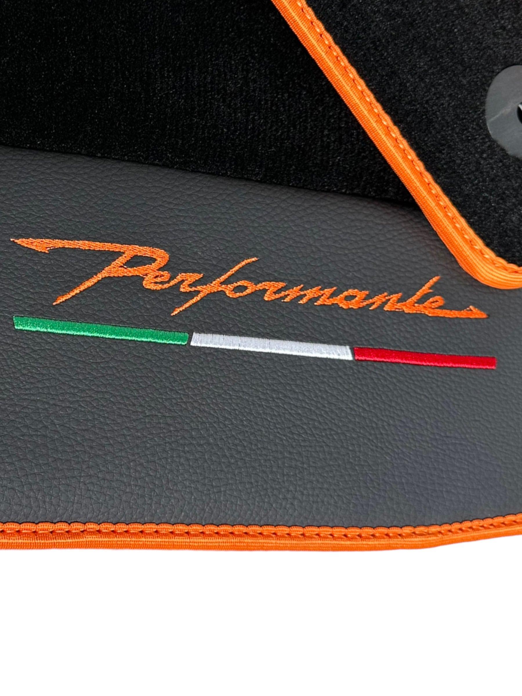 Floor Mats For Lamborghini Urus Performante Leather And Orange Trim - AutoWin