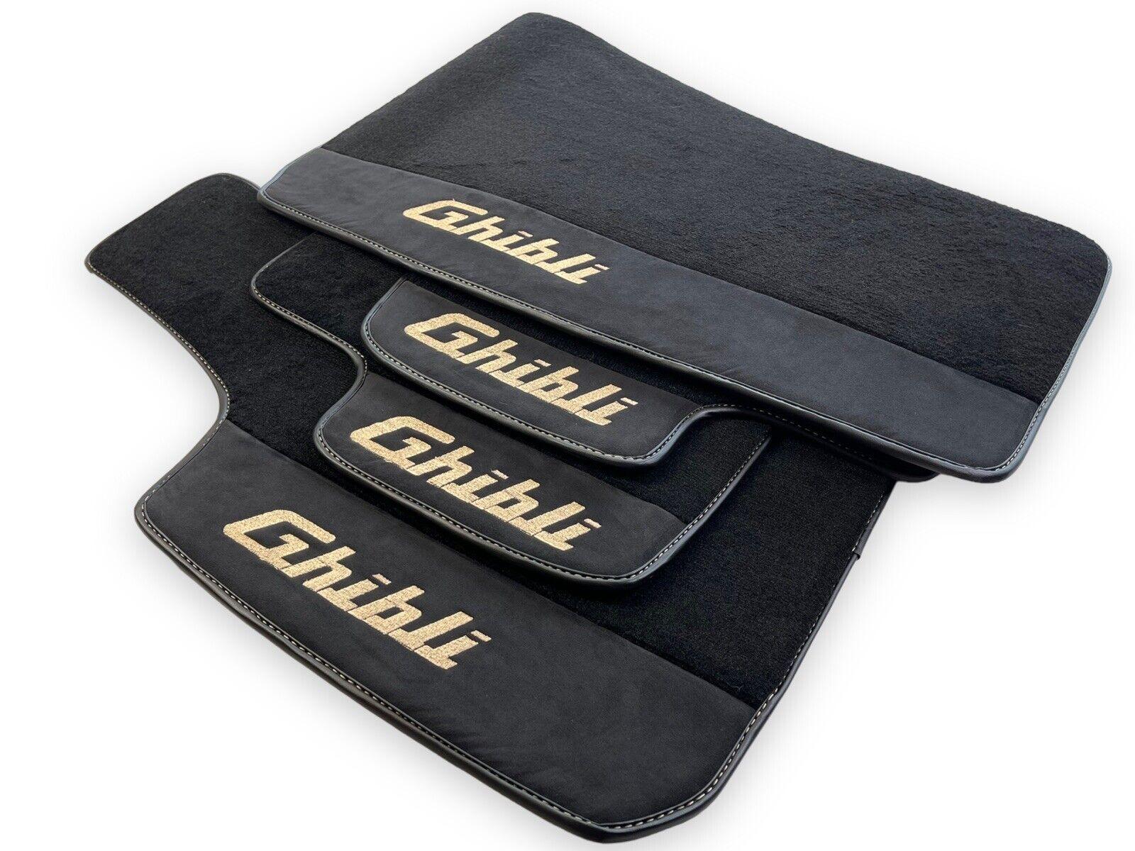 Floor Mats For Maserati Ghibli 2013-2022 Black With Alcantara Leather - AutoWin