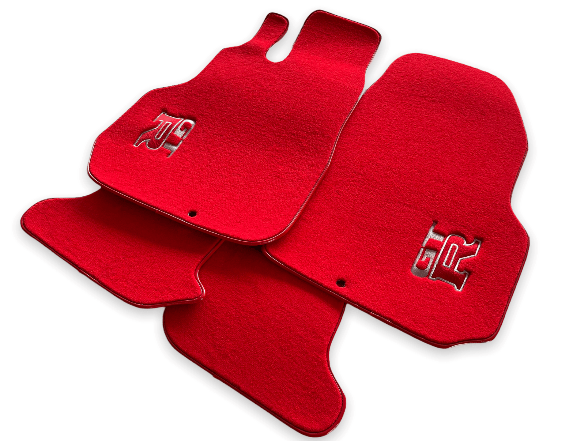 Floor Mats for Nissan GT-R - Tailored Red Carpets Set with GTR Emblem | AutoWin