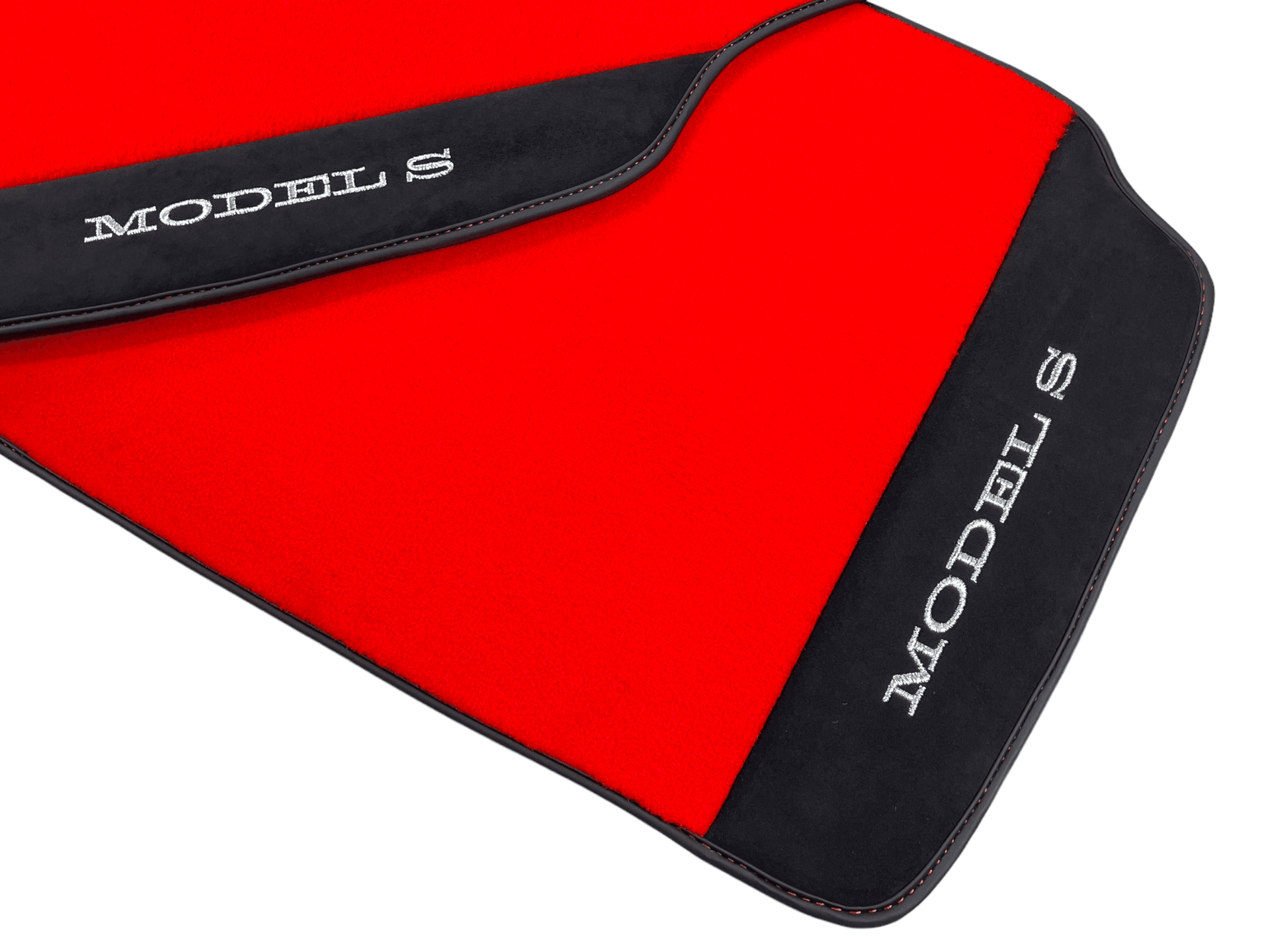 Red Floor Mats For Tesla Model S With Alcantara Leather - AutoWin