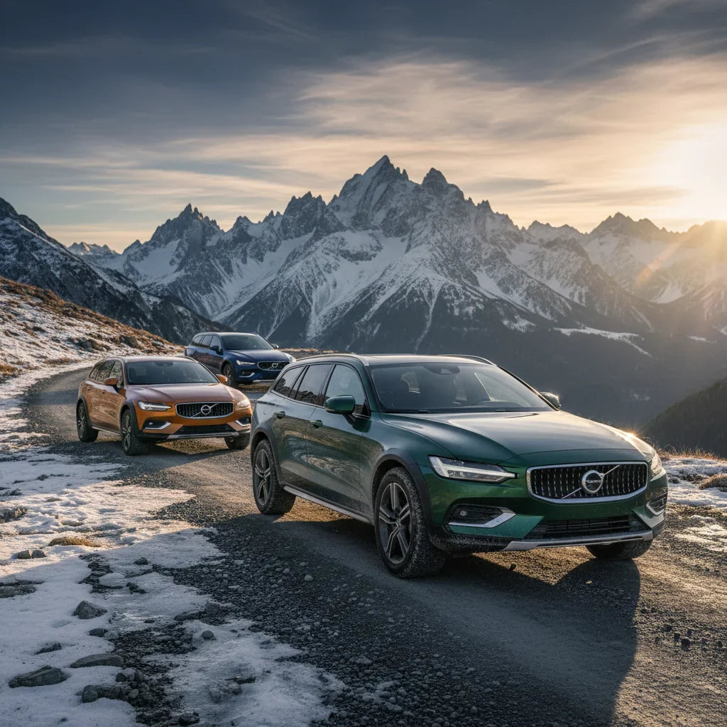 Editorial photo-realistic HERO image for automotive news (2026-01-24). Feature Volvo vehicles specifically 2026 V60 Cross Country. Scene: The 2026 Vol