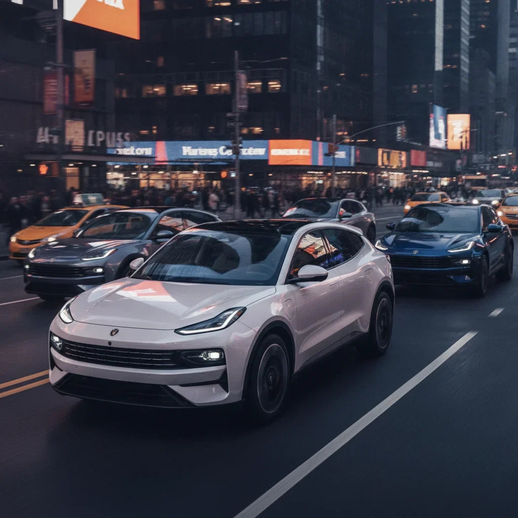 Editorial photo-realistic HERO image for automotive news (2026-10-15). Feature Zeekr vehicles specifically Zeekr 7X. Scene: The newly revealed Zeekr 7