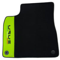 Black Floor Mats for Lamborghini Urus with Green Leather | Black Logo - AutoWin