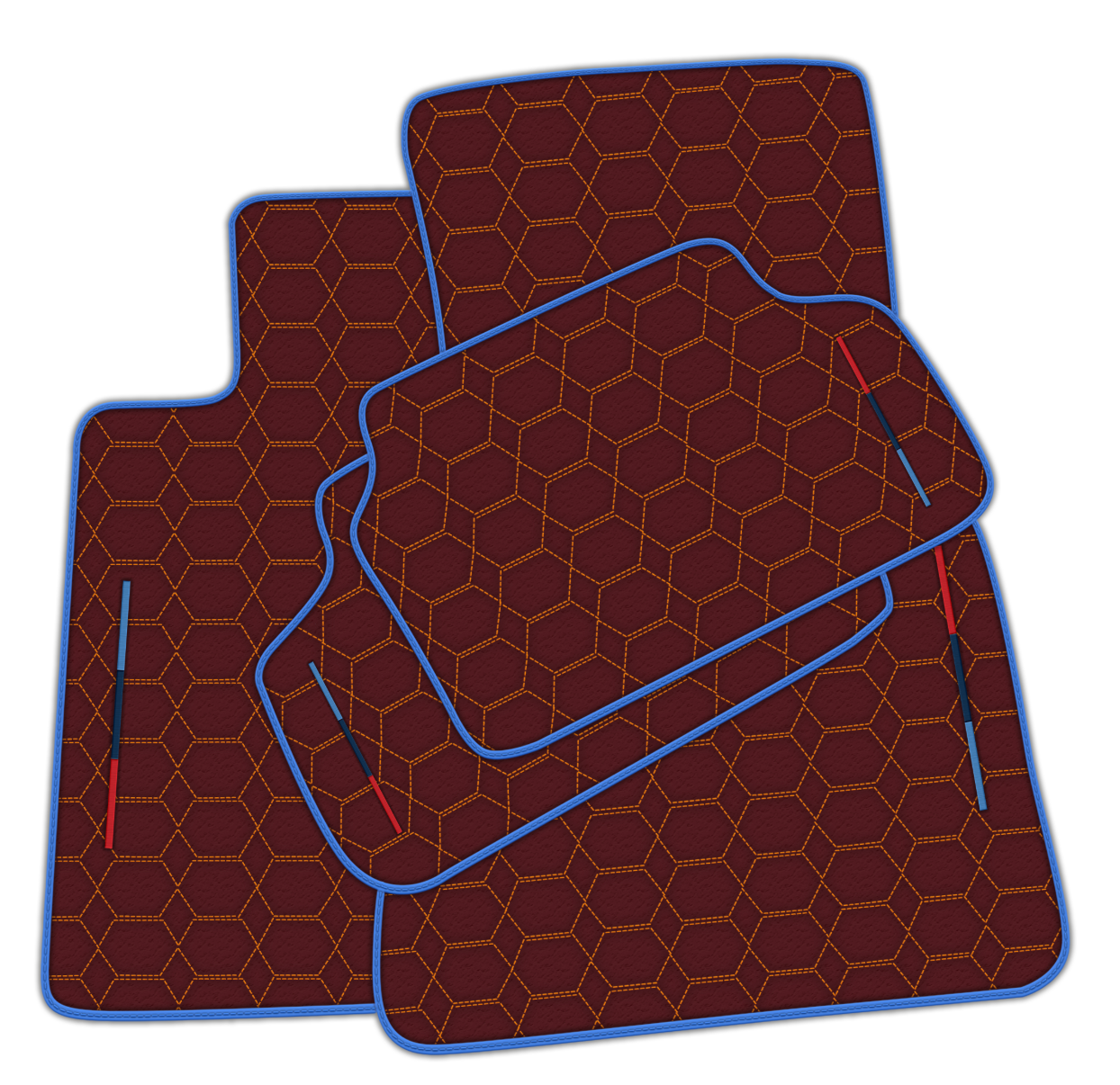 Customized Design Burgundy Leather Floor Mats for BMW G20 4-door Sedan (2019-2024) with Hexagon Hex Pattern