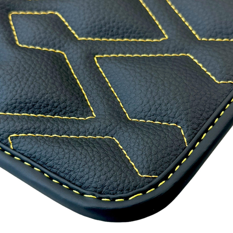 Black Leather Floor Mats for Rolls-Royce Phantom Drophead Coupe (2007-2016) ER56 Design - AutoWin