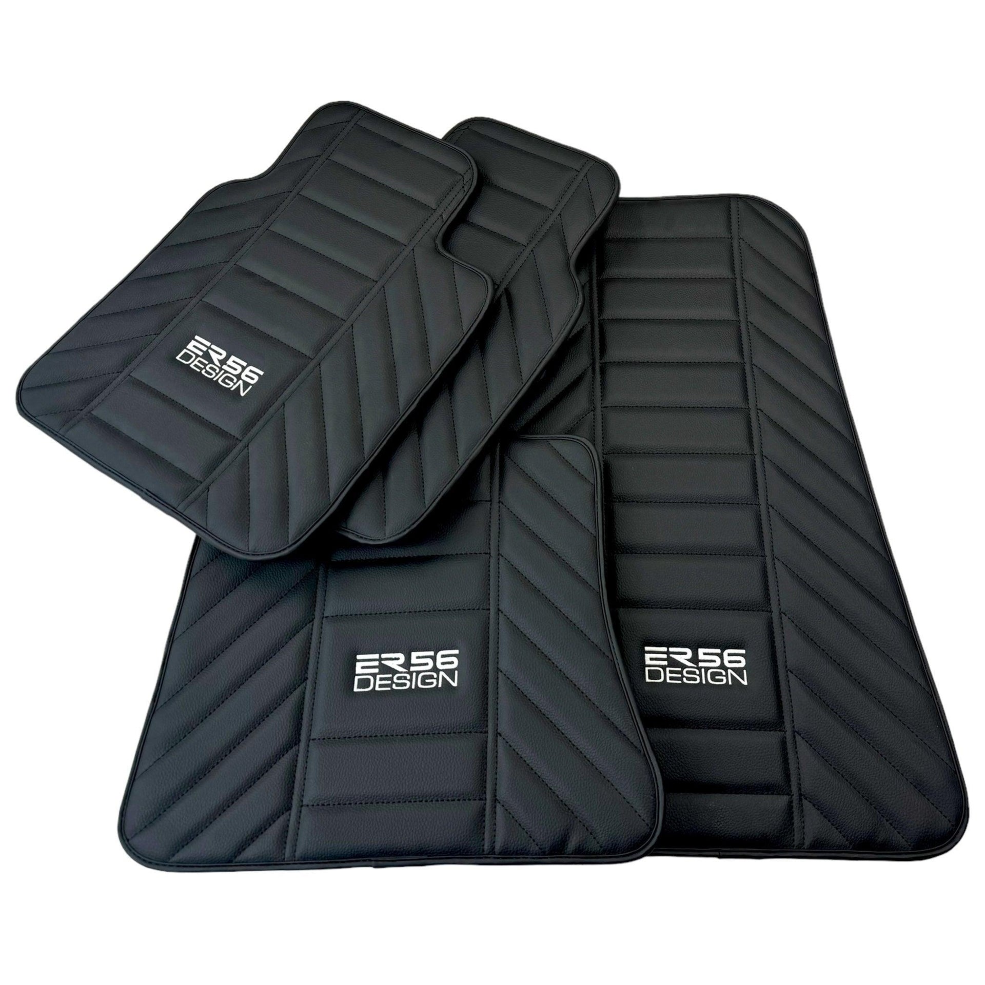 Black Leather Floor Mats for Rolls Royce Black Badge Wraith ER56 Design - AutoWin