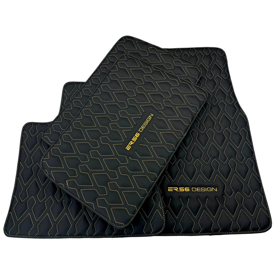 Black Leather Floor Mats for Rolls-Royce Ghost Series II (2021-2024) ER56 Design - AutoWin