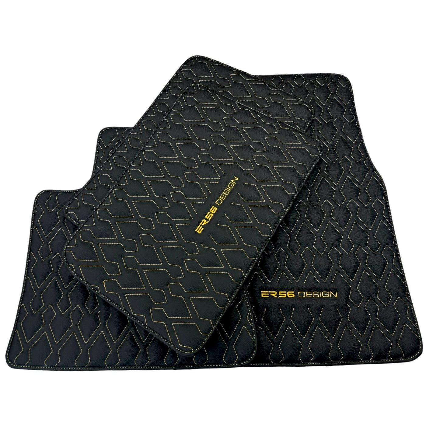 Black Leather Floor Mats for Rolls-Royce Wraith (2013–2023) ER56 Design - AutoWin