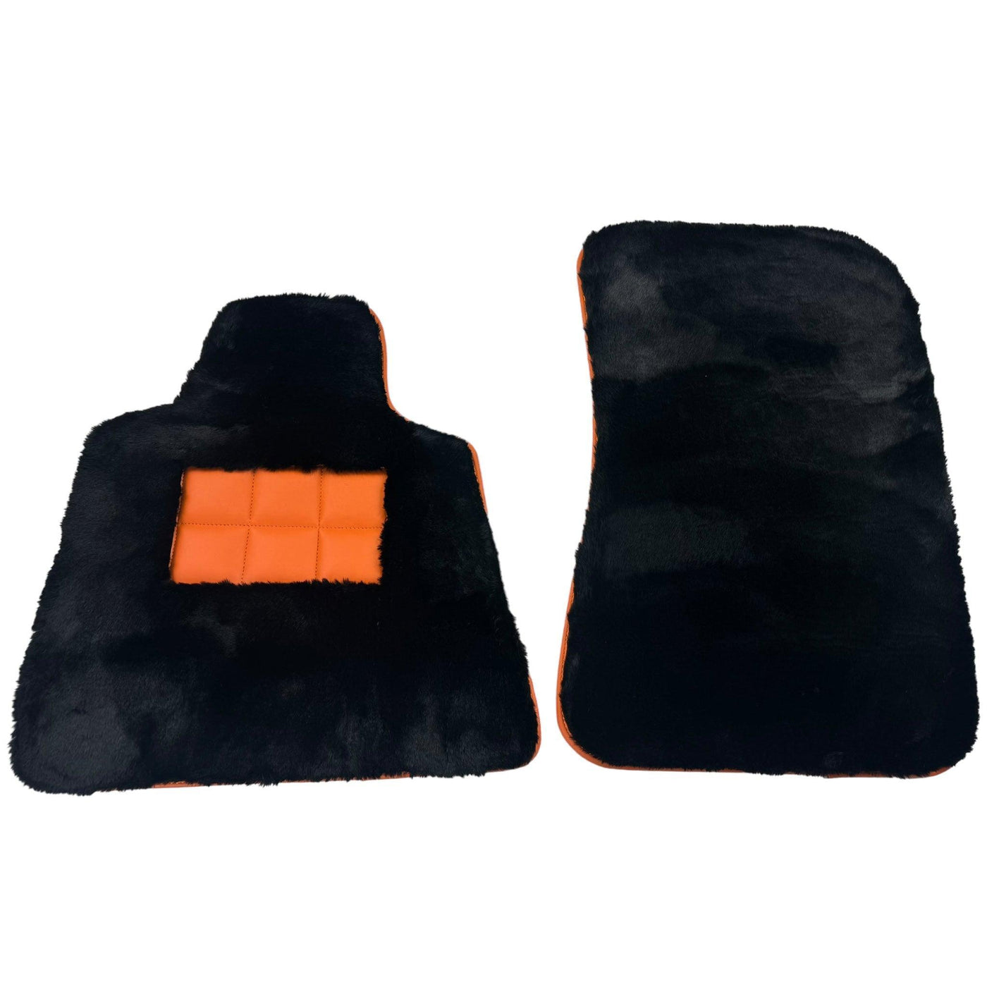 Black Sheepskin Floor Mats for Rolls-Royce Wraith (2013–2023) Orange Leather Trim - AutoWin