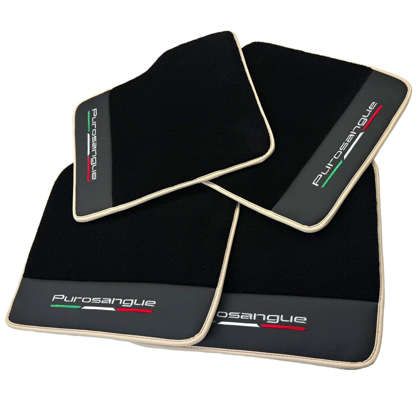 Black Floor Mats for Ferrari Purosangue with Leather and Beige Trim | Italian Edition - AutoWin