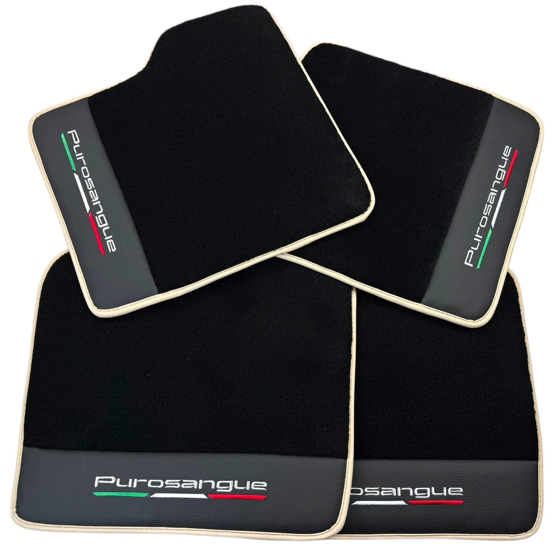 Black Floor Mats for Ferrari Purosangue with Leather and Beige Trim | Italian Edition - AutoWin
