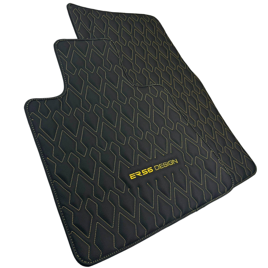Black Leather Floor Mats for Rolls-Royce Phantom Drophead Coupe (2007-2016) ER56 Design - AutoWin