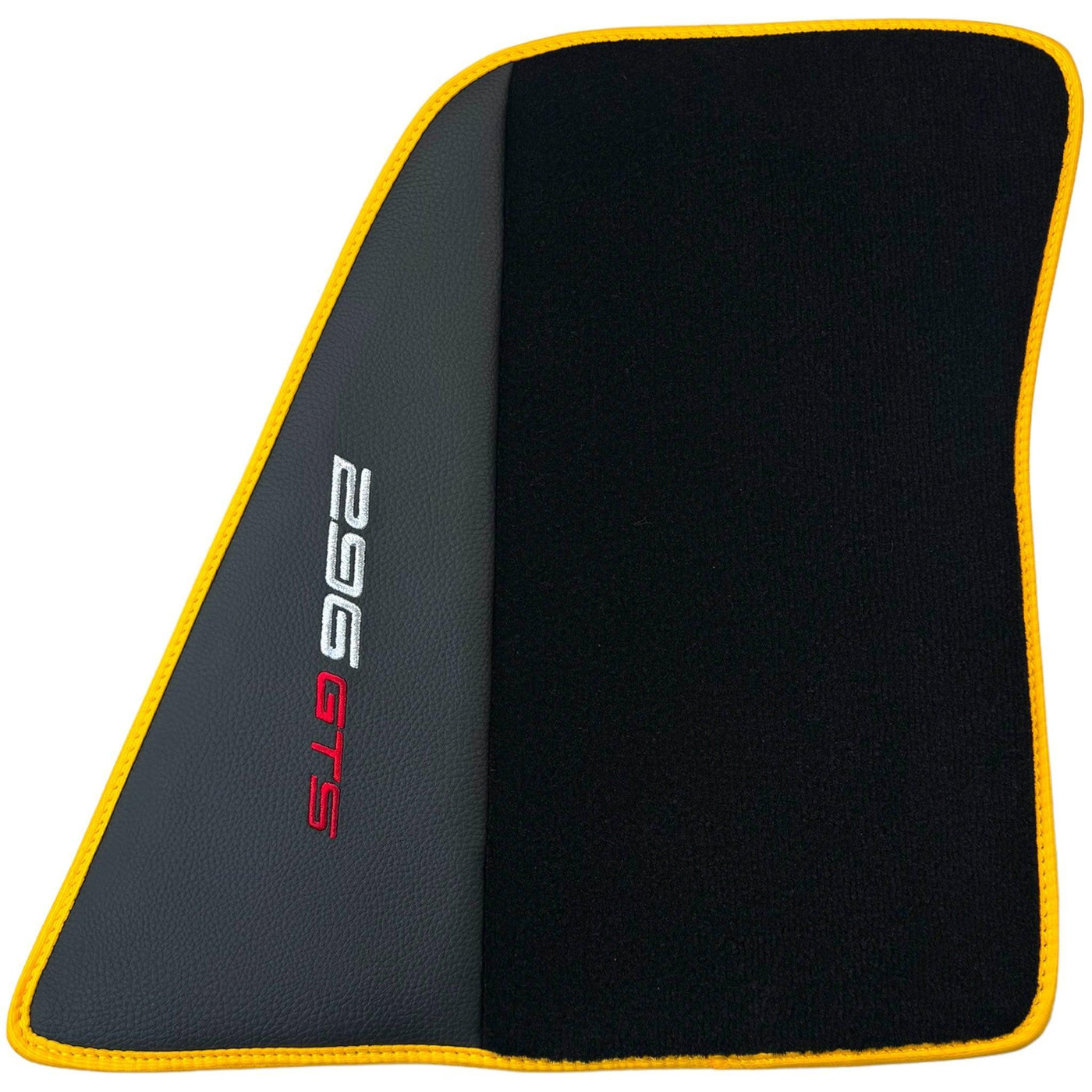 Black Floor Mats for Ferrari 296 GTS (2022-2024) with Leather and Yellow Trim - AutoWin
