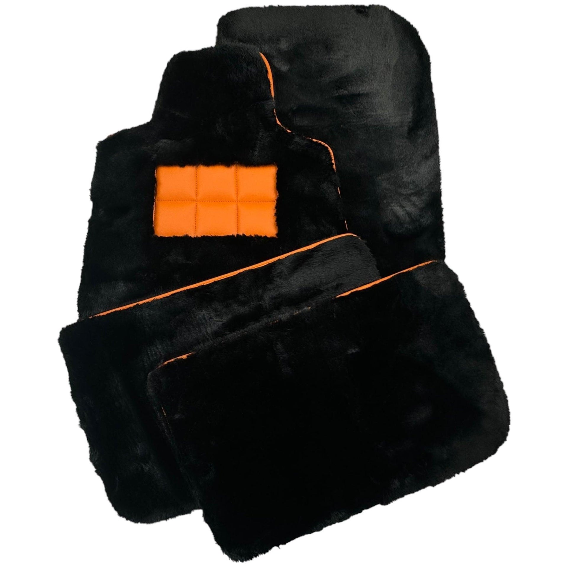 Black Sheepskin Floor Mats for Rolls-Royce Phantom VIII (2017-2024) Orange Leather Trim - AutoWin