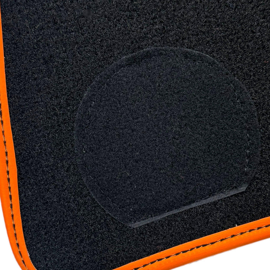 Black Sheepskin Floor Mats for Rolls-Royce Shadow (1965-1977) Orange Leather Trim - AutoWin