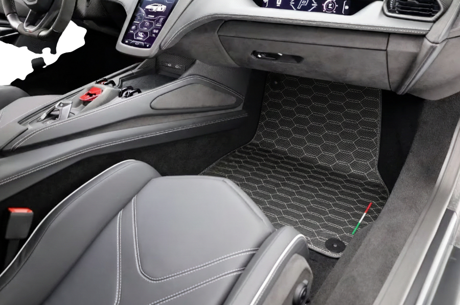 Tapis de voiture en cuir en fibre de carbone pour Lamborghini Revuelto (2024-2026)