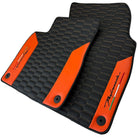 Black Floor Mats for Lamborghini Urus with Orange Leather - AutoWin