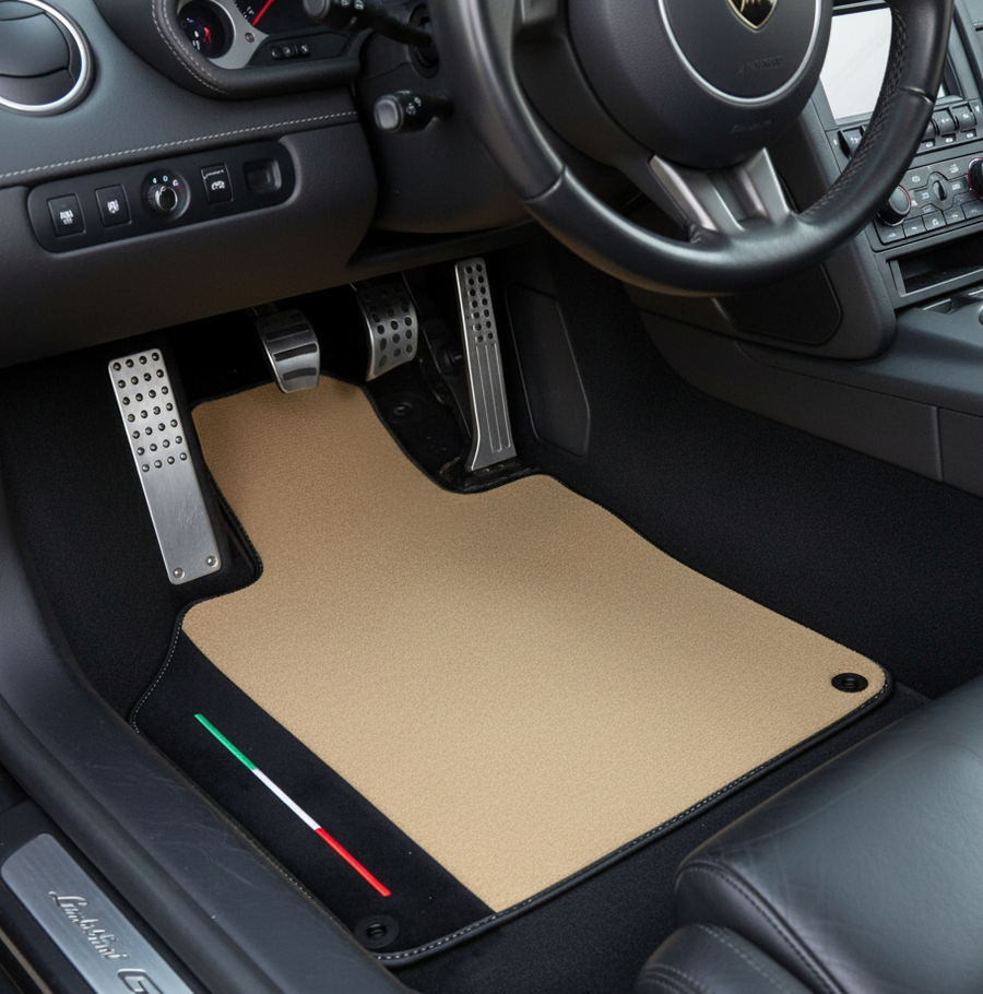 Alfombrillas de coche beige a medida para Lamborghini Gallardo con cuero Alcantara