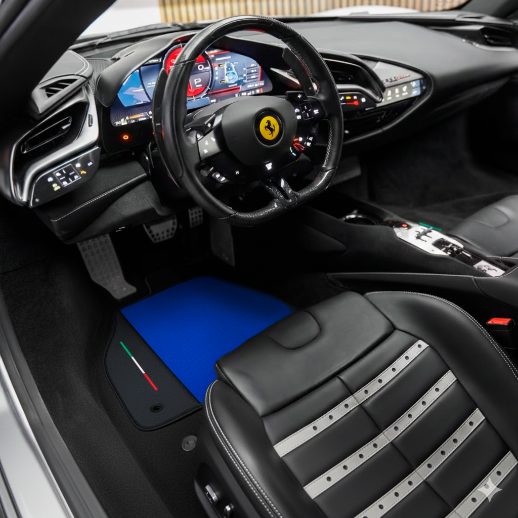 Tapis de voiture bleus pour Ferrari SF90 Stradale (2019-2024) en cuir