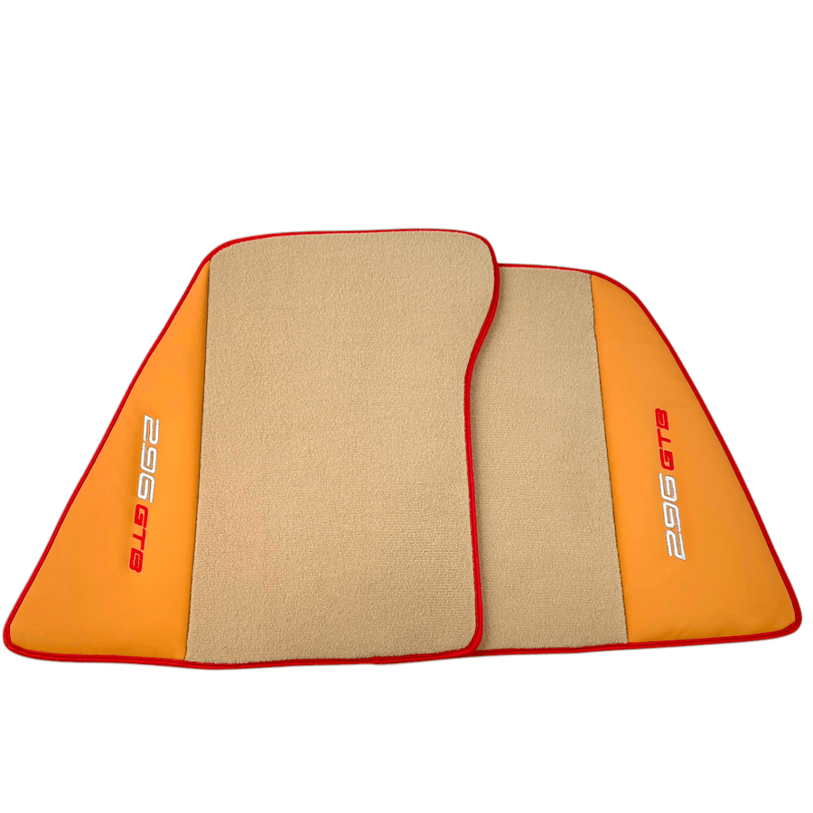 Beige Floor Mats for Ferrari 296 GTB (2022-2024) with Beige Nappa Leather | Red Trim