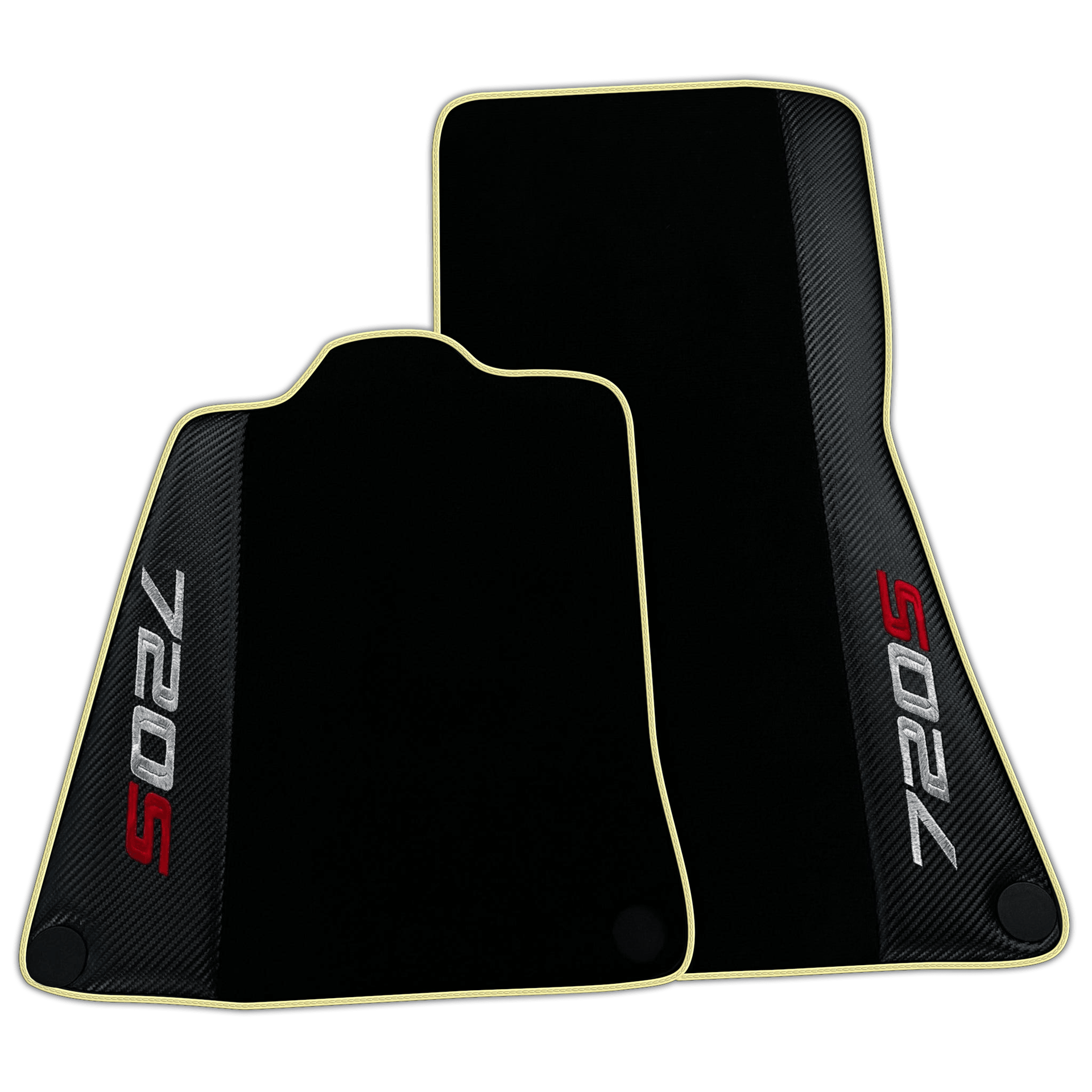 Black Floor Mats for McLaren 720S with Carbon Fiber | Various Trim Colors