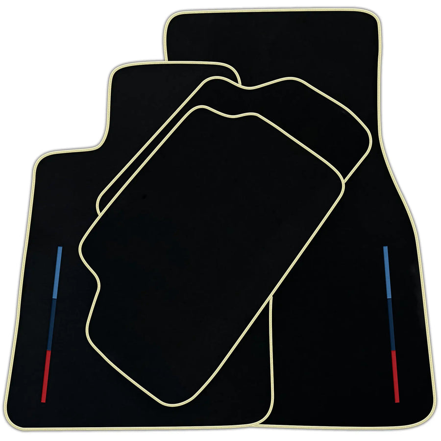 Black Floor Mats For BMW G60 (2023-2026) Sedan With 3 Color Stripes Tailored Set Perfect Fit | Various Trim Colors