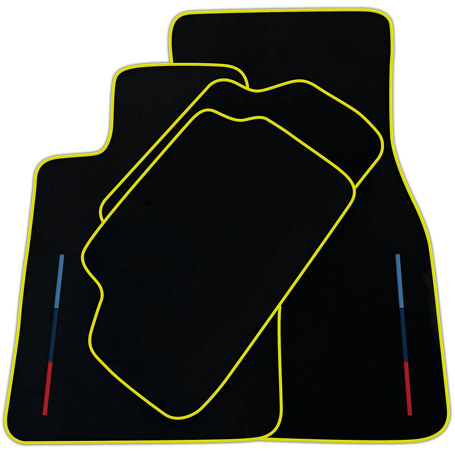 Black Floor Mats For BMW G60 (2023-2026) Sedan With 3 Color Stripes Tailored Set Perfect Fit | Various Trim Colors