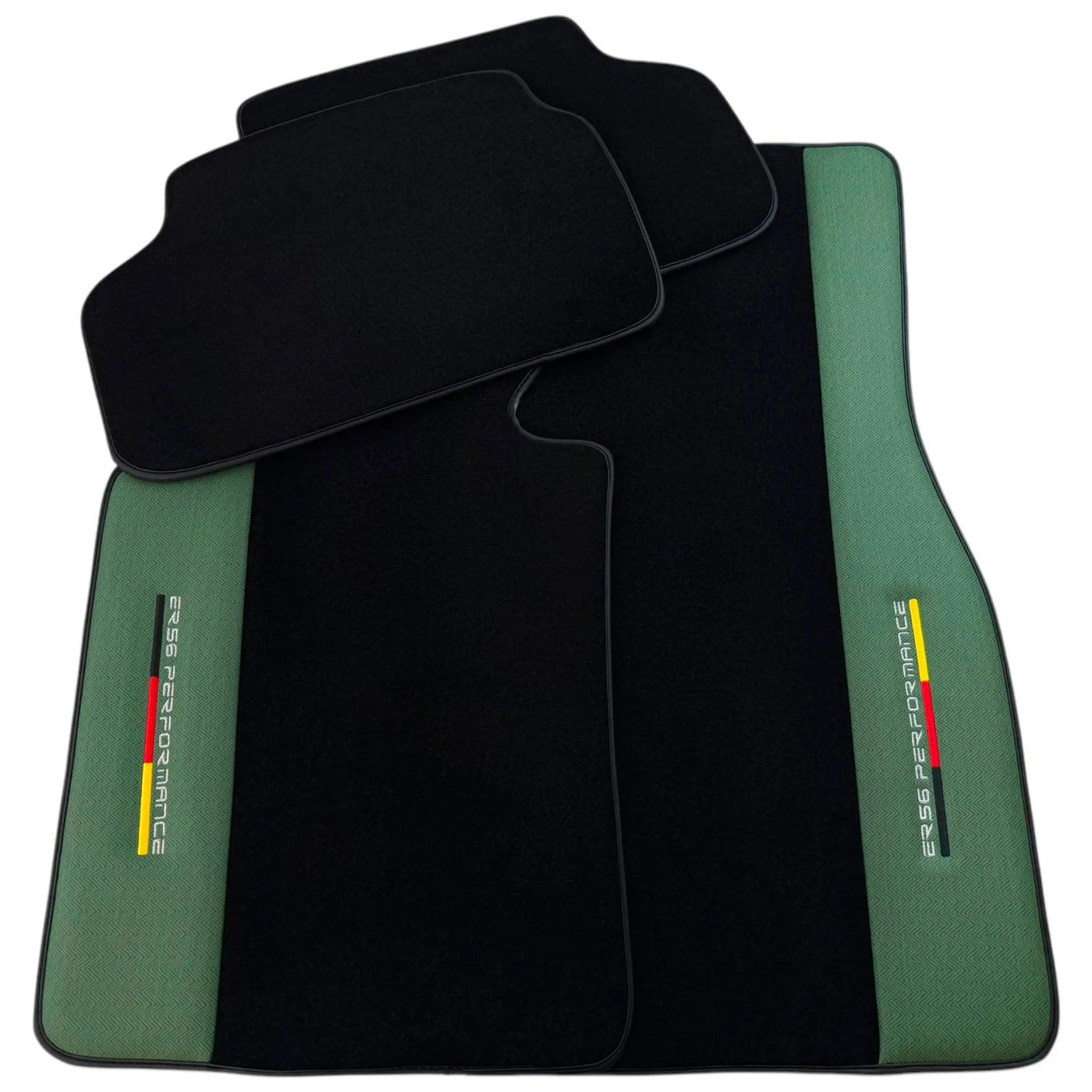 Black Floor Mats for BMW M3 G81 Touring (2022-2026) with Green Leather ER56 Performance