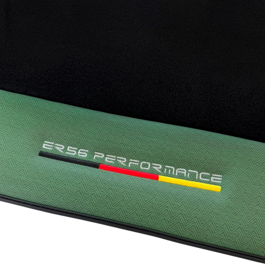 Black Floor Mats for BMW Gran Tourer F46 (2015-2022) 5 Seats with Green Leather ER56 Performance