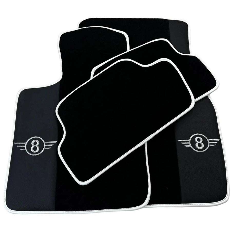 Black Floor Mats for Mini Cabrio F57 Convertible (2016-2023) with Leather | White Trim - AutoWin