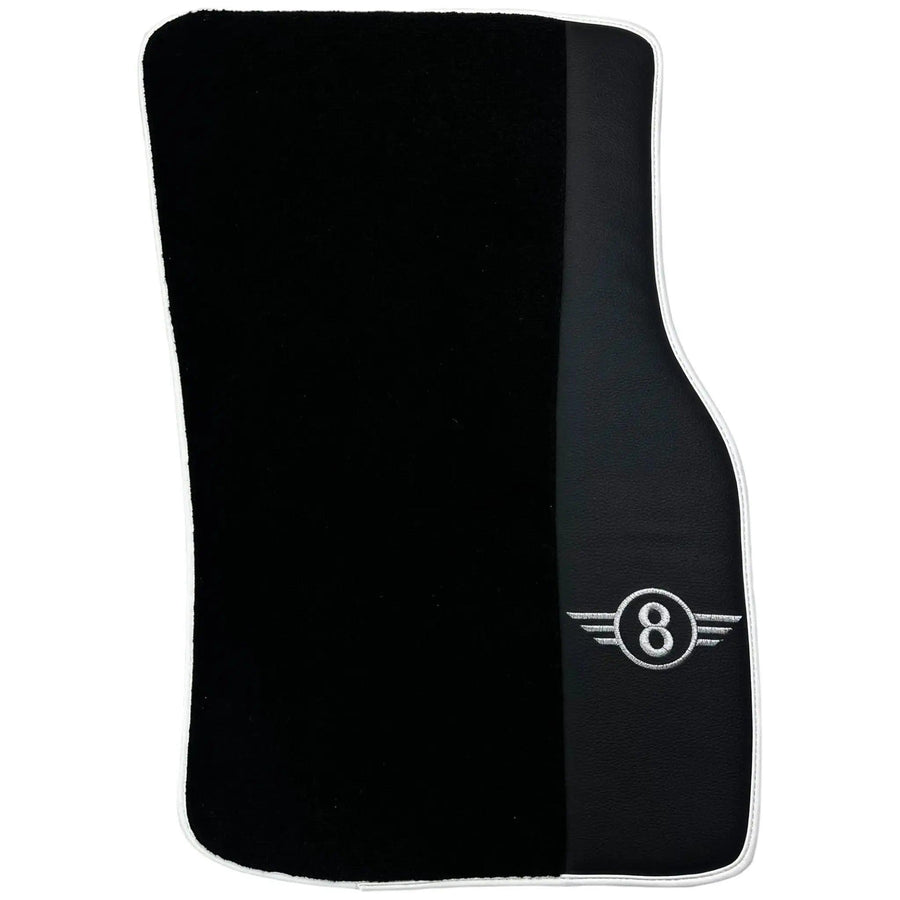 Black Floor Mats for Mini Cabrio F57 Convertible (2016-2023) with Leather | White Trim - AutoWin