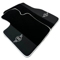 Black Floor Mats for Mini Cabrio R56 Convertible (2009-2016) with Leather | White Trim - AutoWin