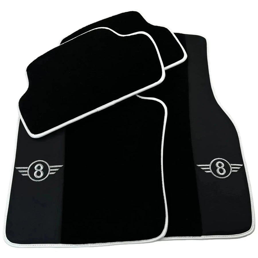 Black Floor Mats for Mini Clubman F54 (2015-2019) with Leather | White Trim - AutoWin