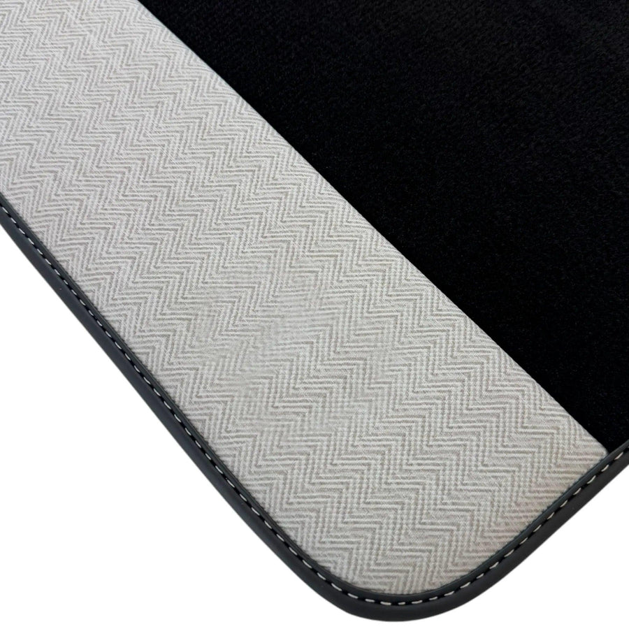 Black Floor Mats for Rolls Royce Phantom Sedan 2003-2016 with Gray Leather Borders