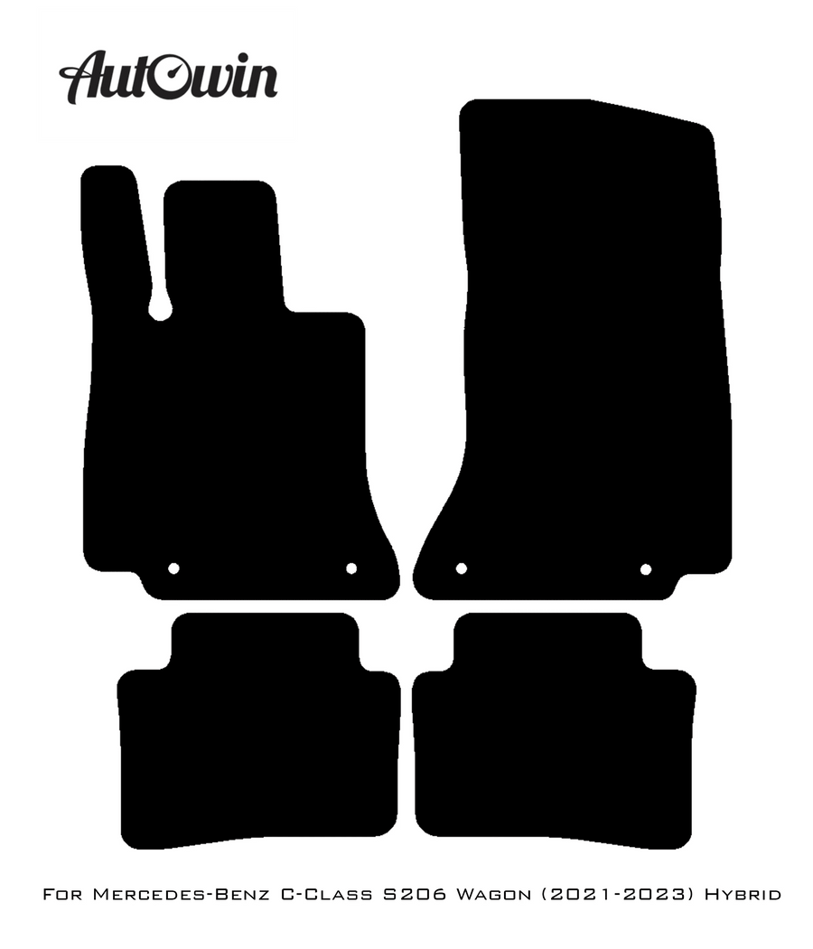 Black Leather Floor Mats For Mercedes Benz C-Class S206 Wagon (2021-2023) Hybrid | ER56 Design - AutoWin