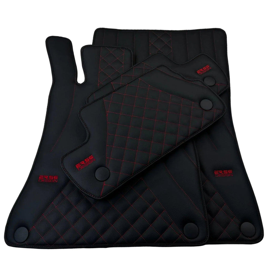 Black Leather Floor Mats For Mercedes Benz S-Class W126 (1979-1991) | ER56 Design - AutoWin