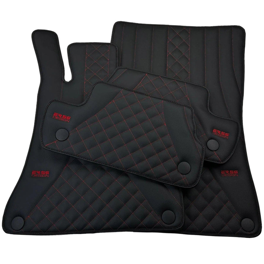 Black Leather Floor Mats For Mercedes Benz S-Class W126 (1979-1991) | ER56 Design - AutoWin