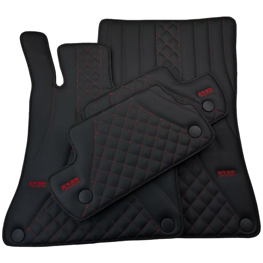 Black Leather Floor Mats For Mercedes Benz S-Class W126 (1979-1991) | ER56 Design - AutoWin