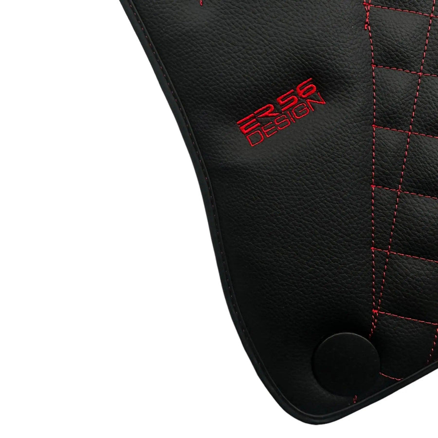 Black Leather Floor Mats For Mercedes Benz V-Class 447 Front (2014-2019) | ER56 Design - AutoWin