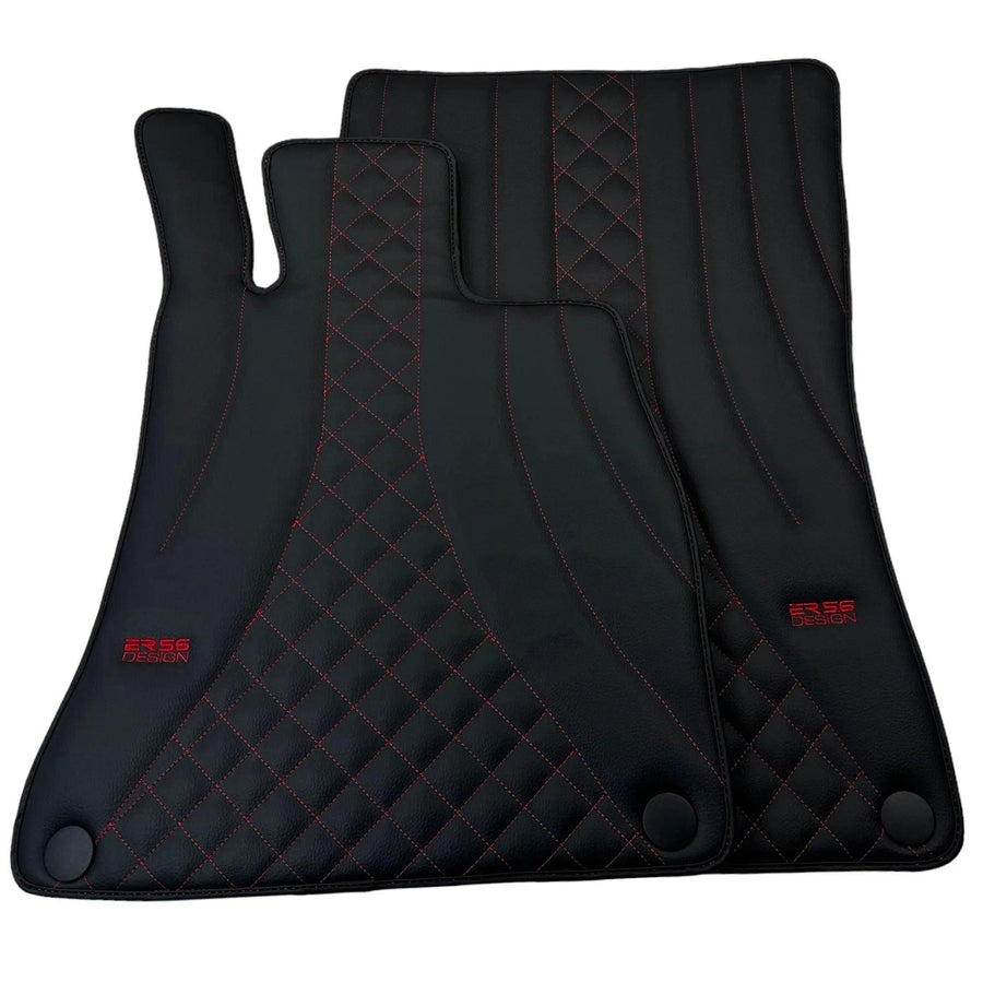 Black Leather Floor Mats For Mercedes Benz V-Class 447 Front (2019-2023) | ER56 Design - AutoWin