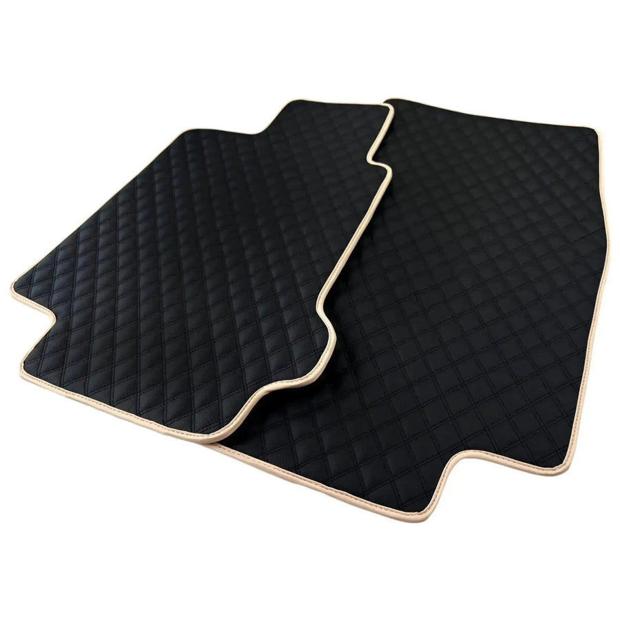 Black Stitched Leather Floor Mats for Maserati GranTurismo MC Stradale (2011-2015) | Beige Trim - AutoWin