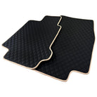 Black Stitched Leather Floor Mats for Maserati GranTurismo MC (2009-2010) | Beige Trim - AutoWin