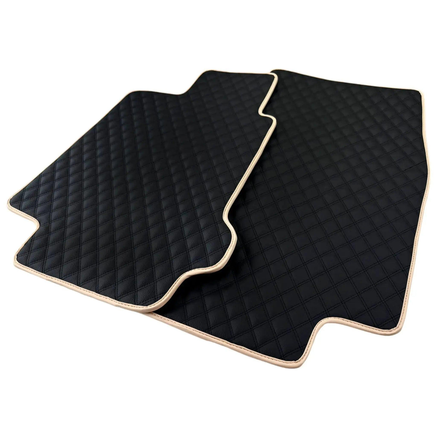 Black Stitched Leather Floor Mats for Maserati GranTurismo MC (2009-2010) | Beige Trim - AutoWin