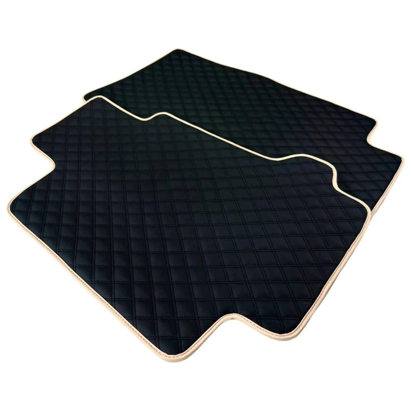 Black Stitched Leather Floor Mats for Maserati GranTurismo Sportline (2009-2019) | Beige Trim - AutoWin