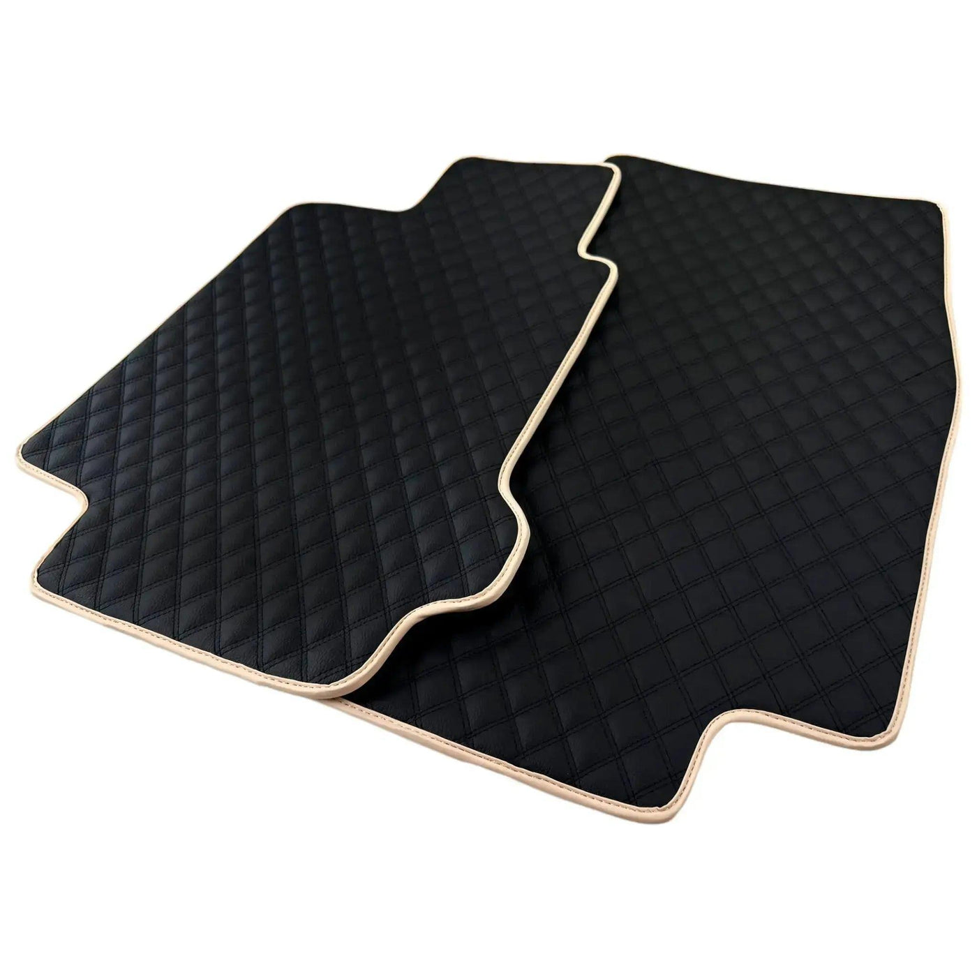 Black Stitched Leather Floor Mats for Maserati GranTurismo Sportline (2009-2019) | Beige Trim - AutoWin