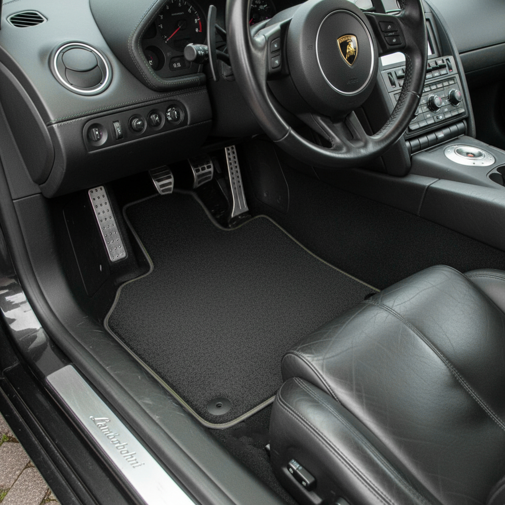 Interior look of floor mats for Lamborghini Gallardo Leather Carbon Tailored ROVBUT Limited Edition