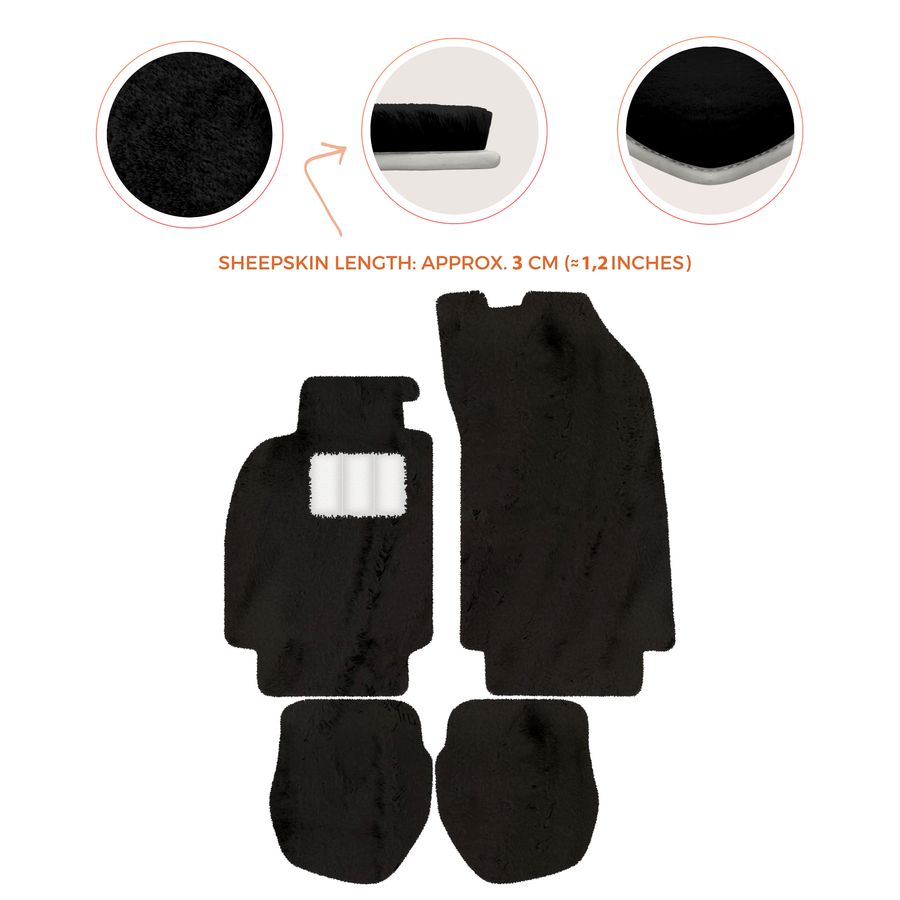 Tapis de voiture en peau de mouton pour Porsche 911 - 964 (1989-1994) - Longueur de peau de mouton, Options de couleur variées