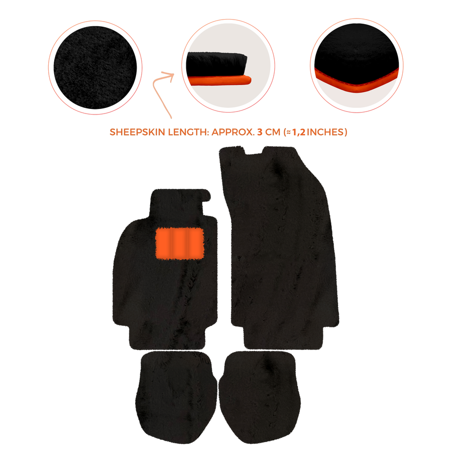 Tapis de voiture en peau de mouton pour Porsche 911 - 964 (1989-1994) - Longueur de peau de mouton, Options de couleur variées