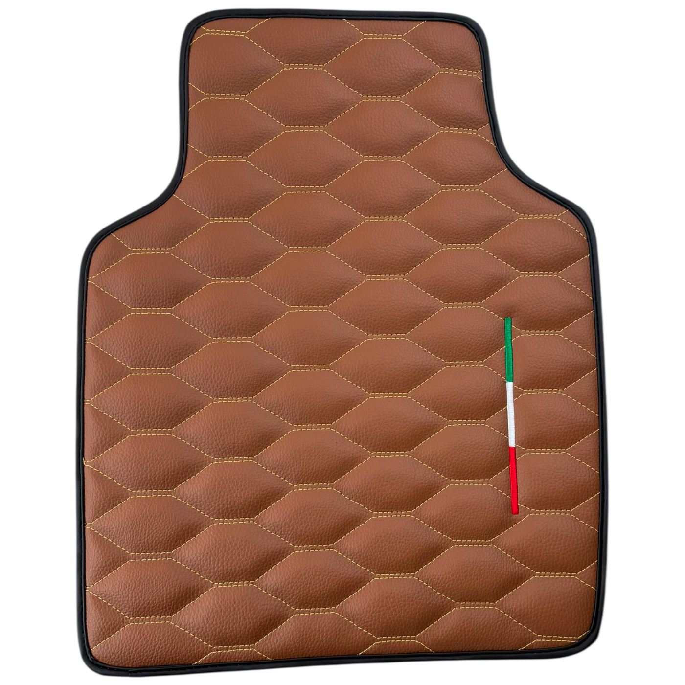 Brown Leather Viper Hex Pattern Floor Mats for Ferrari Purosangue (2023-2024) with Italian Flag