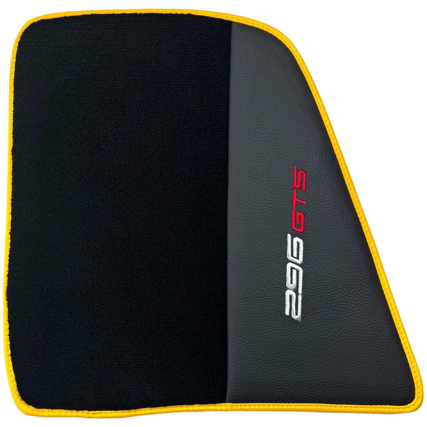 Black Floor Mats for Ferrari 296 GTS (2022-2024) with Leather and Yellow Trim - AutoWin